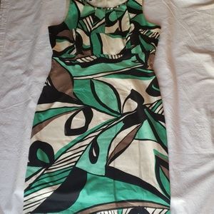 Retro Print Nine West Dress Size #10 Blk/Wht/Teal Green